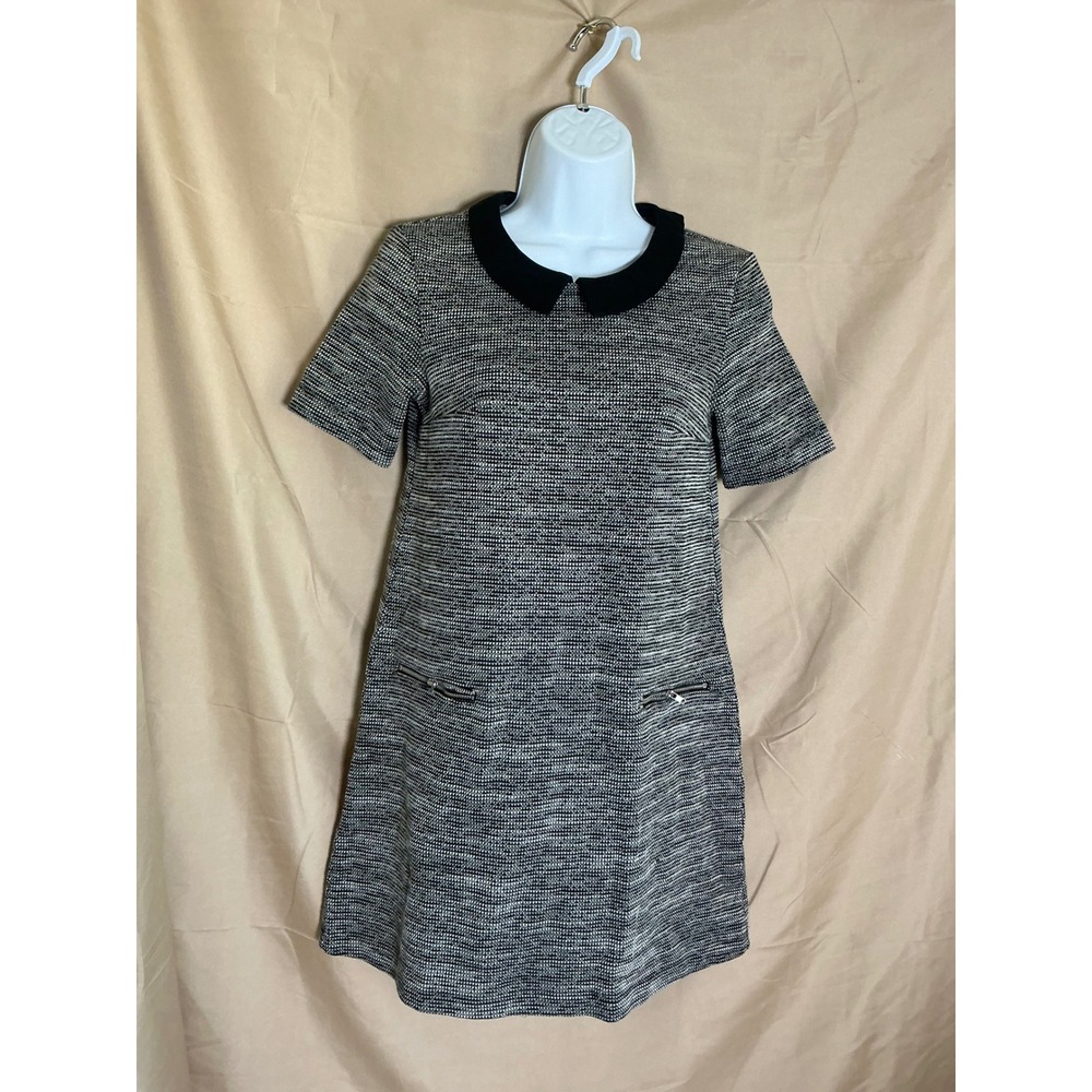 H&M Divided Shift Dress Womens 4 Black White Excellent Peter Pan Collar Mod Mini